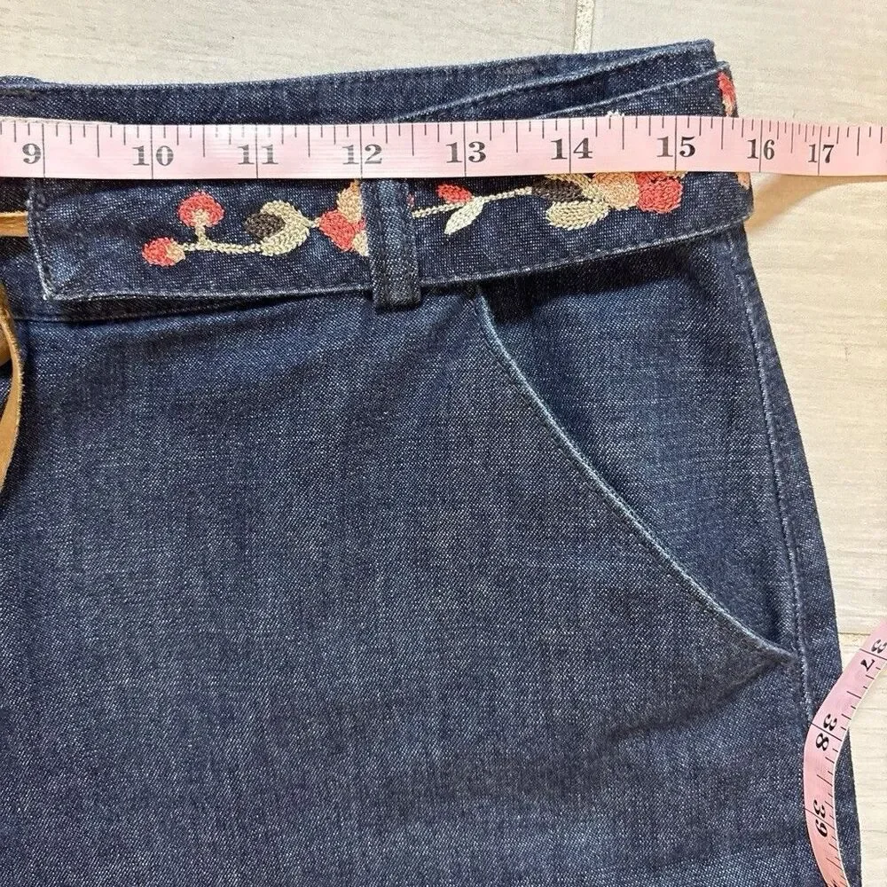 Vintage Ann Taylor Belter Denim Skirt Countrycore Boho Embroidered belt Size 6